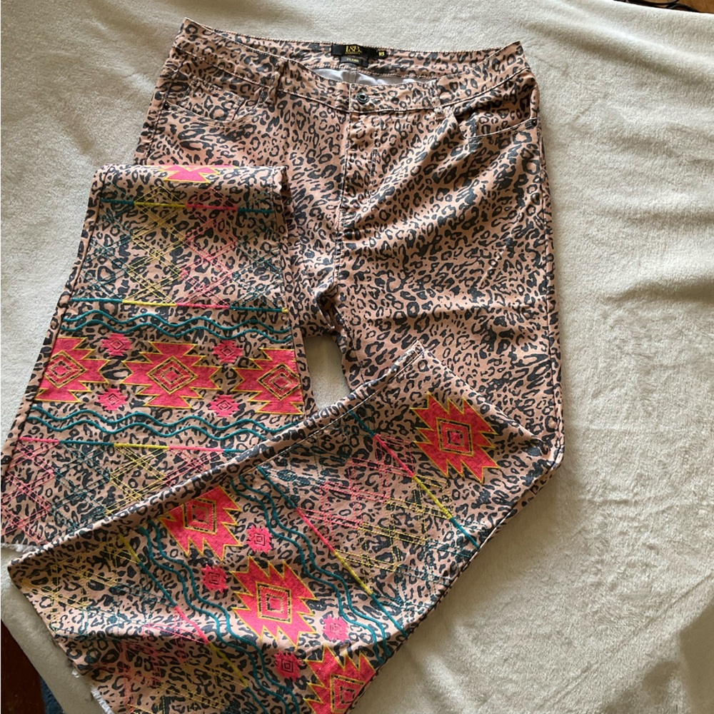 Lucky & Blessed Multicolor Leopard Patterned Aztec Flare Jeans plus size 18